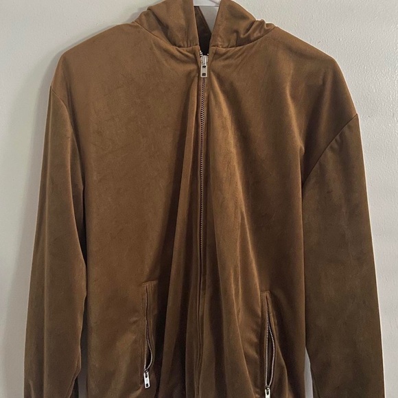 Brown indie soft fuzzy longsleeve hipster hoodie brown zip up y2k vintage jacket - Picture 14 of 15